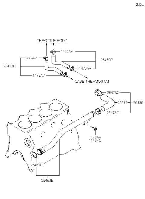 2003 Hyundai Tiburon Hose Assembly-Water Inlet Pipe Diagram for 25480-23000