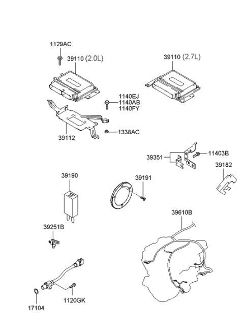 2002 Hyundai Tiburon Engine Control Module Unit Diagram for 39109-37712