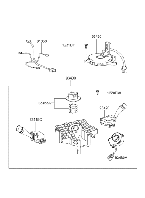 2017 Hyundai Santa Fe Switch Assembly-Lighting & Turn Signal Diagram for 93410-2C150