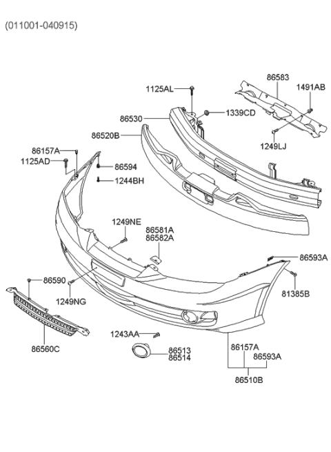 2012 Hyundai Santa Fe Front Bumper Cover Assembly Diagram for 86510-2C000