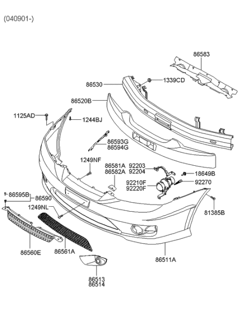 2004 Hyundai Tiburon Front Bumper Diagram 2