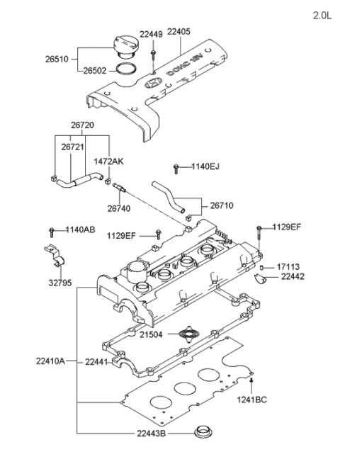 2006 Hyundai Tiburon Old Body Style Rocker Cover Diagram 1