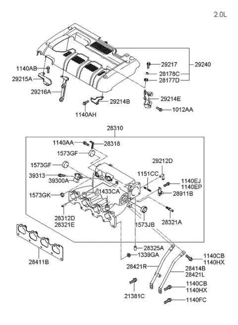 2010 Hyundai Santa Fe Bracket-Engine Cover Front Exhaust Diagram for 29215-23620