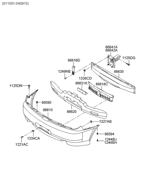 2010 Hyundai Santa Fe Rear Bumper Cover Assembly Diagram for 86610-2C010