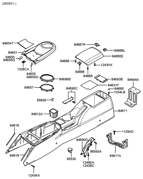 2013 Hyundai Santa Fe Console-Front Diagram for 84611-2C070-LK