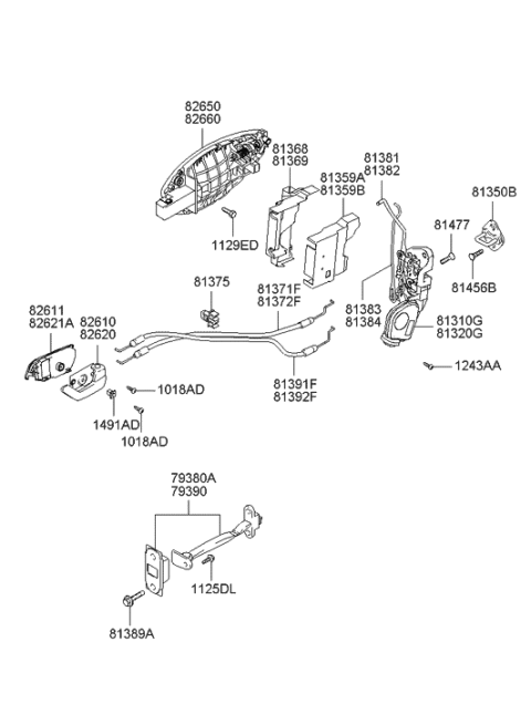 2001 Hyundai Tiburon Cover-Front Door Latch,RH Diagram for 81359-2C500