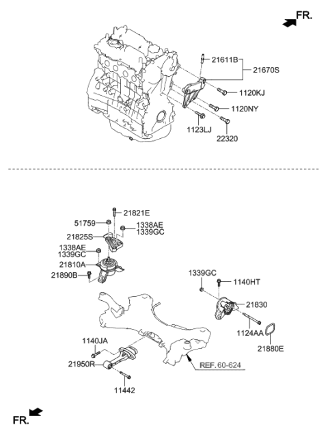 2020 Hyundai Santa Fe Bracket Assembly-Roll Rod Diagram for 21950-S1100