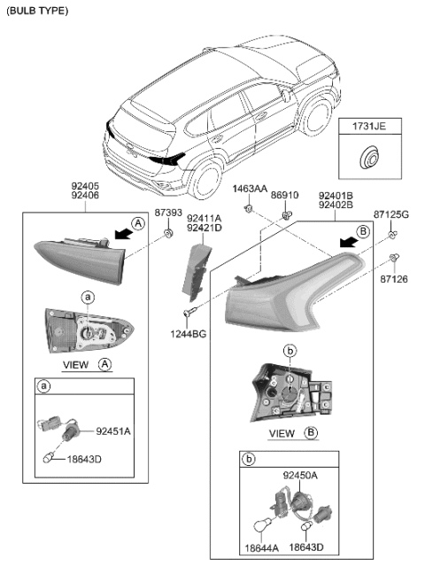 2018 Hyundai Sonata Rear Combination Outside Holder & Wiring Diagram for 92491-S2000
