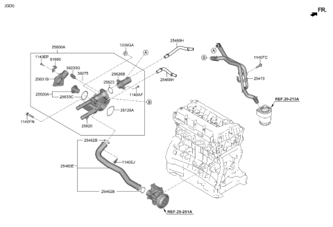 2019 Hyundai Santa Fe Coolant Pipe & Hose Diagram 1