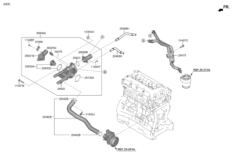 2021 Hyundai Ioniq Fitting-Coolant Inlet Diagram for 25630-2GGA0