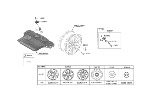 2020 Hyundai Santa Fe Aluminium Wheel Assembly Diagram for 52910-S2110