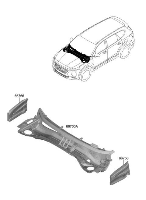 2020 Hyundai Santa Fe Panel-Cowl Side Outer Upper,LH Diagram for 66756-S1000