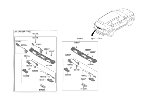 2020 Hyundai Santa Fe License Lamp Holder & Wiring Diagram for 92590-S1010