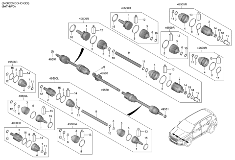 2019 Hyundai Santa Fe Bearing Bracket & Shaft Assembly Diagram for 49560-S2250