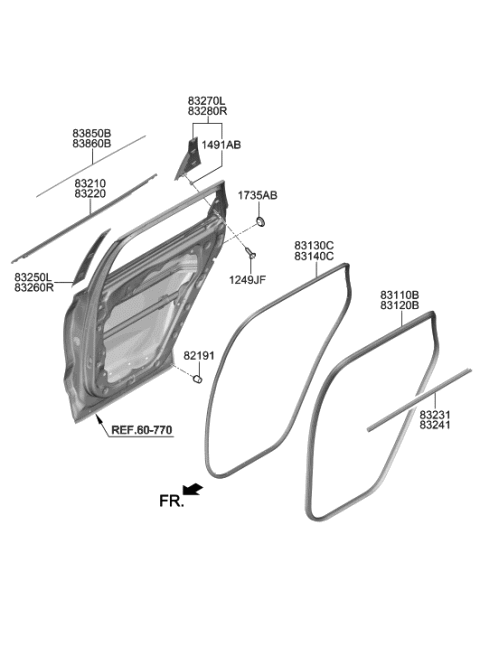 2020 Hyundai Santa Fe GARNISH Assembly-RR Dr FR Frame,LH Diagram for 83250-S1010