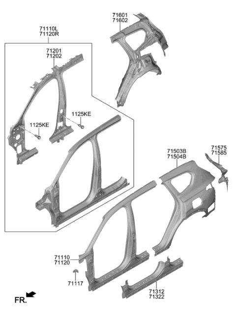2020 Hyundai Santa Fe REINF Assembly-Side Complete,LH Diagram for 71110-S2000