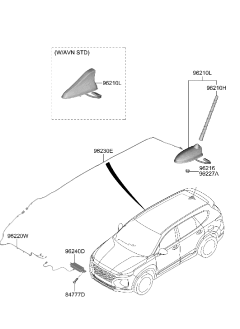 2020 Hyundai Santa Fe Combination Antenna Assembly Diagram for 96210-S2200-YR2
