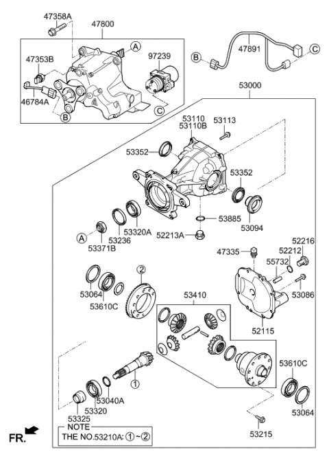 2020 Hyundai Santa Fe Shim-Inner Bearing Adjust Diagram for 53040-3B174