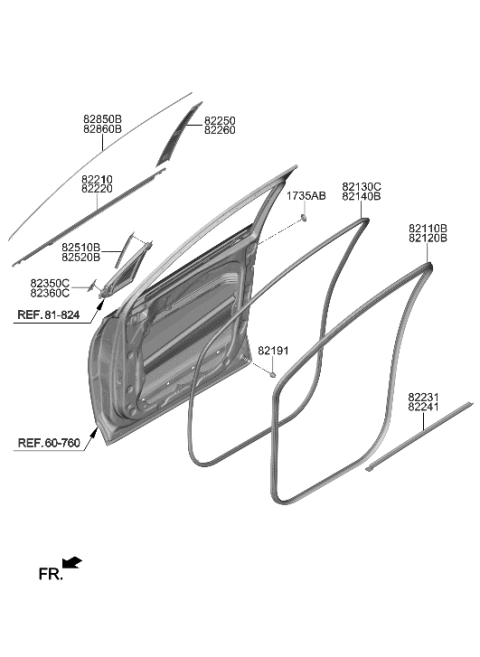2021 Hyundai Ioniq W/STRIP Assembly-FR Dr Side RH Diagram for 82140-S2000
