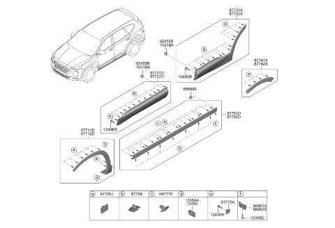 2020 Hyundai Santa Fe Body Side Moulding Diagram