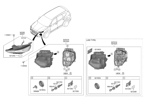 2019 Hyundai Santa Fe Right Side Halogen Headlight Diagram for 92102-S2000