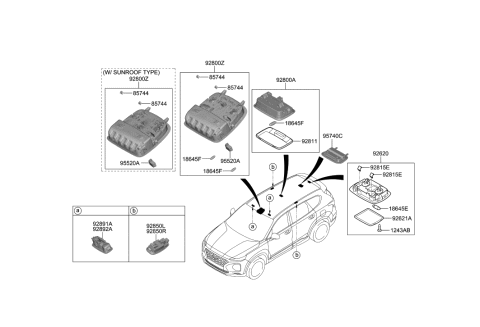 2019 Hyundai Santa Fe Overhead Console Lamp Assembly Diagram for 92800-S1000-UUE
