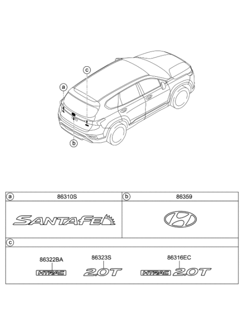 2020 Hyundai Santa Fe Htrac 2.0T Emblem Diagram for 86316-S2020