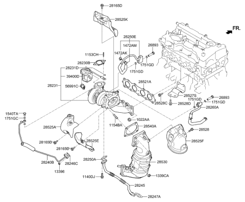 2021 Hyundai Ioniq Catalytic Converter Assembly Diagram for 28530-2GSB5