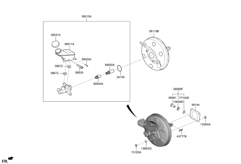 2020 Hyundai Santa Fe Brake Master Cylinder & Booster Diagram 1