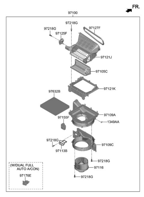 2020 Hyundai Santa Fe Motor & Fan Assembly-A/C Blower Diagram for 97113-A9010