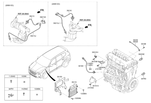 2019 Hyundai Santa Fe Engine Control Module Unit Diagram for 39161-2GTC0