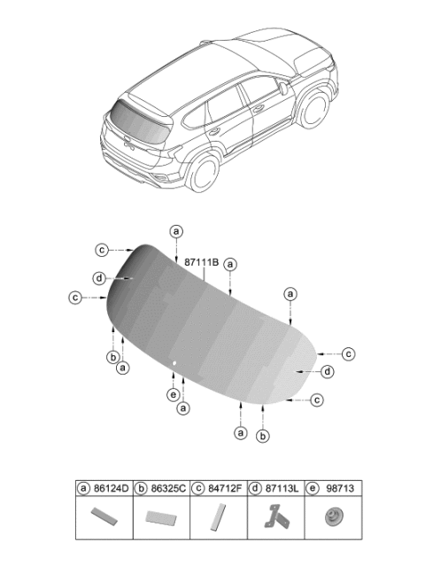 2020 Hyundai Santa Fe Rear Window Glass & Moulding Diagram