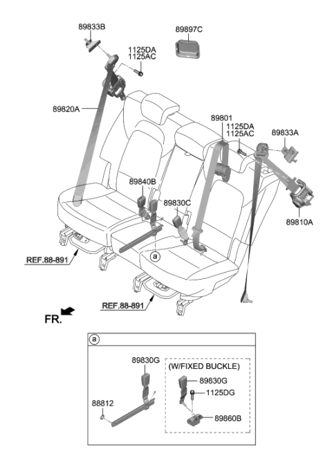 2020 Hyundai Santa Fe 2Nd Right Seat Belt Assembly Diagram for 89820-S2000-SST