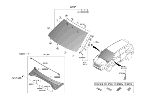 2020 Hyundai Santa Fe Windshield Glass Diagram