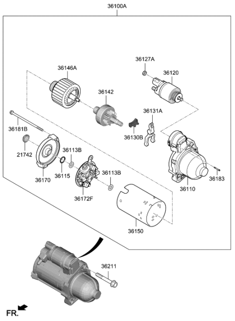 2020 Hyundai Santa Fe Starter Assy Diagram for 36100-2GGA0