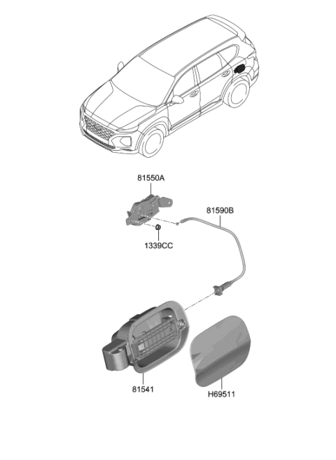 2019 Hyundai Santa Fe Lock Assembly-Fuel Filler Door Diagram for 81550-S1000