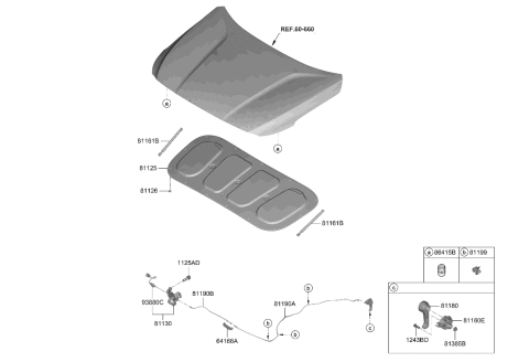 2019 Hyundai Santa Fe Bracket-Hood Release Cable MTG Diagram for 64158-S1000