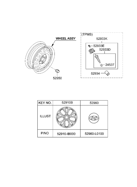 2022 Hyundai Elantra N Wheel & Cap Diagram