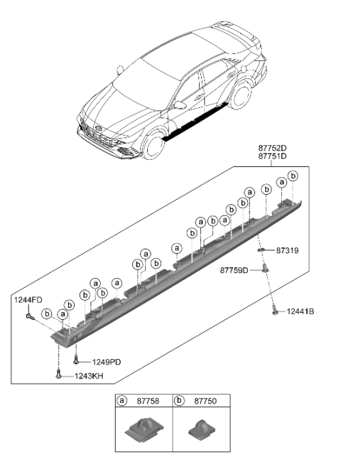 2022 Hyundai Elantra N Clip-Side SILL MOULDING MTG Diagram for 87759-AA800
