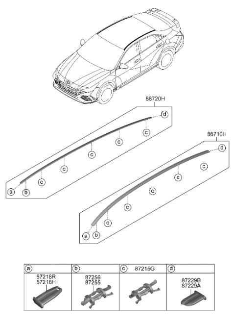 2023 Hyundai Elantra N RR End Piece-Roof MLDG,LH Diagram for 87234-AA000