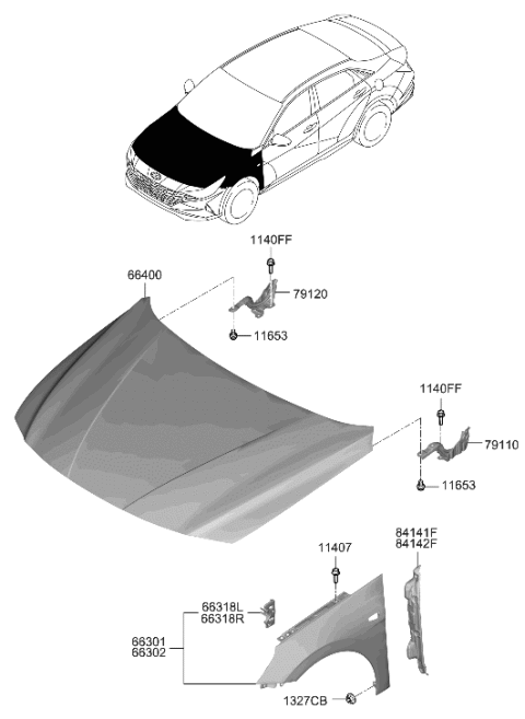 2023 Hyundai Elantra N Fender & Hood Panel Diagram