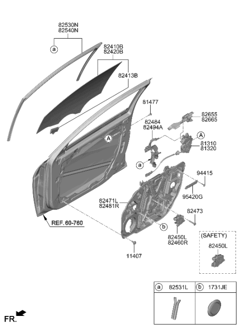 2023 Hyundai Elantra N Front Door Window Regulator & Glass Diagram