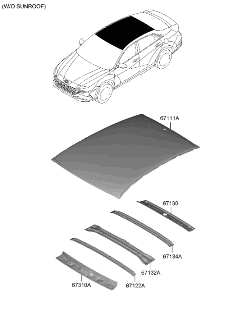 2022 Hyundai Elantra N RAIL ASSY-ROOF FR Diagram for 67121-AA001