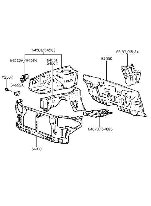 1995 Hyundai Elantra Fender Apron & Radiator Support Panel Diagram
