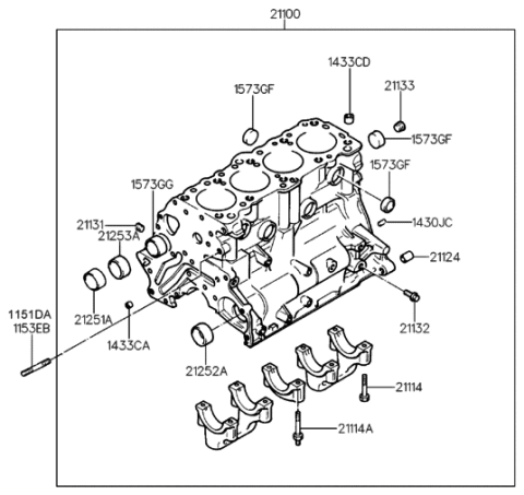 1995 Hyundai Elantra Old Body Style Cylinder Block (SOHC) Diagram