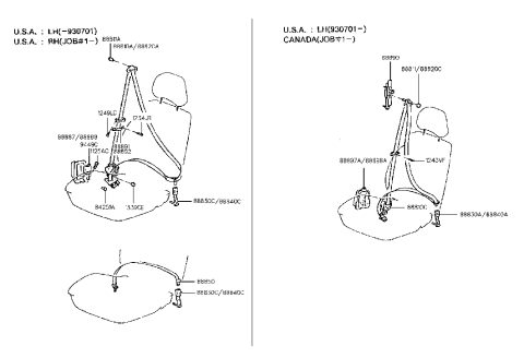 1993 Hyundai Elantra Passive Front Seat Belt Assembly Left Diagram for 88810-28500-EH