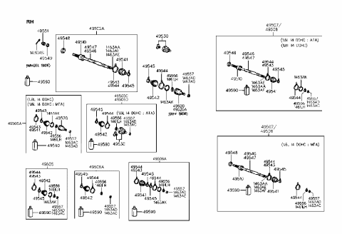 1991 Hyundai Elantra Joint & Shaft Kit-Front Axle W Diagram for 49508-28C00