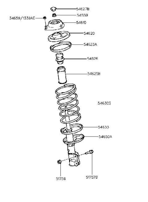 1995 Hyundai Elantra Strut Assembly Diagram for 54650-28100