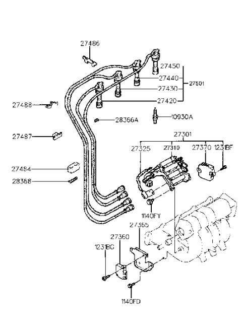 1995 Hyundai Elantra Spark Plug & Cable Diagram
