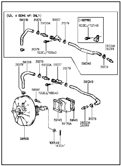 1992 Hyundai Elantra Hose Assembly- Vacuum In Mani Diagram for 59137-23000